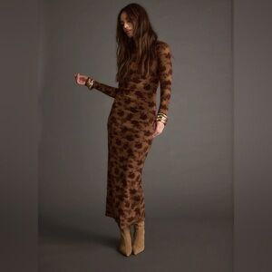 Casanova Brown Floral Maxi Dress - Long Sleeve